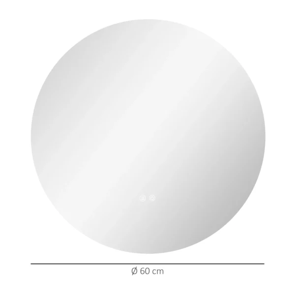 Badkamerspiegel met verlichting Ø60 cm, wandspiegel met 3 lichtkleuren, ip44, touch schakelaar, geheugenfunctie, anti condens 4
