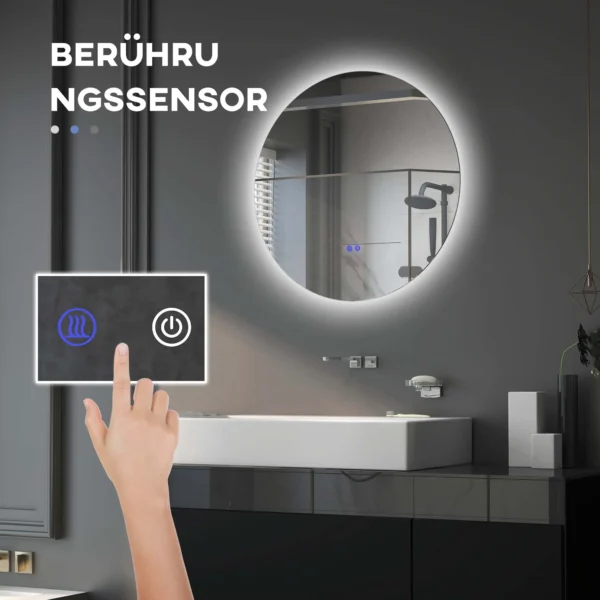 Badkamerspiegel met verlichting Ø60 cm, wandspiegel met 3 lichtkleuren, ip44, touch schakelaar, geheugenfunctie, anti condens 5