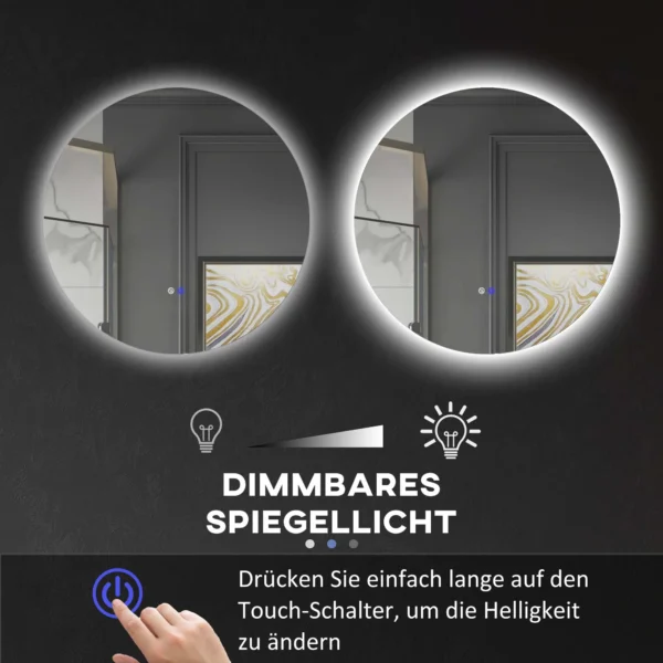 Badkamerspiegel met verlichting Ø60 cm, wandspiegel met 3 lichtkleuren, ip44, touch schakelaar, geheugenfunctie, anti condens 6