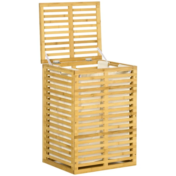Bamboe wasmand met 63 l wasverzamelaar met deksel, uitneembare waszak, stang, wasmanden wasbox voor wasruimte slaapkamer badkamer natuurhout 1