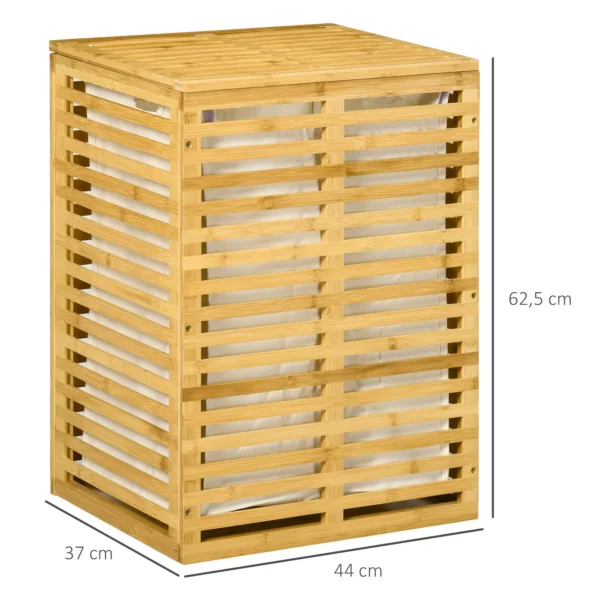Bamboe wasmand met 63 l wasverzamelaar met deksel, uitneembare waszak, stang, wasmanden wasbox voor wasruimte slaapkamer badkamer natuurhout 4