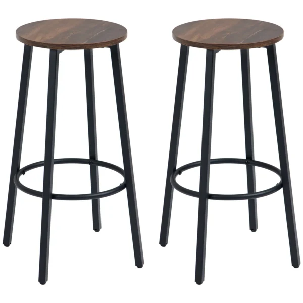 Barkrukken 2 delig set keuken met voetensteun in industrieel ontwerp, metalen frame, voor eetkamer tot 120 kg, 42x42x65 cm, bruin 1