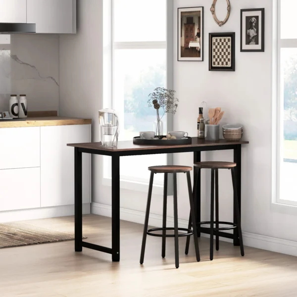 Barkrukken 2 delig set keuken met voetensteun in industrieel ontwerp, metalen frame, voor eetkamer tot 120 kg, 42x42x65 cm, bruin 2
