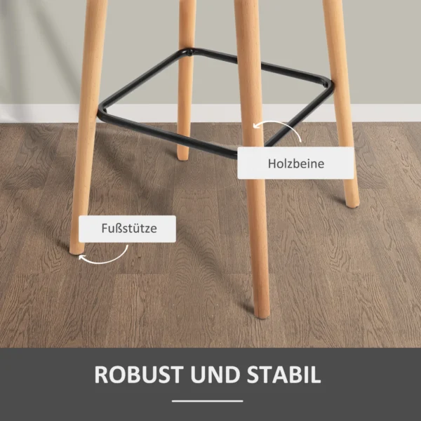 Barkrukken set van 2 comfortabele keukenkrukken van linnen met zitkussen en voetsteunen, bistrokrukken met beukenhouten poten in beige 7