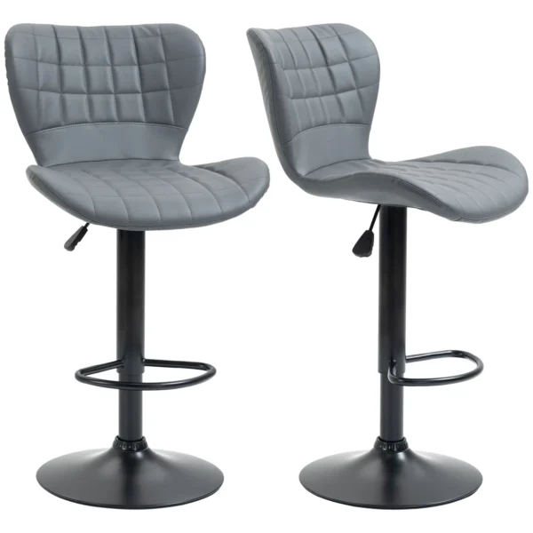 Barkrukken set van 2 met rugleuning en voetensteun, in hoogte verstelbaar, antislip, tot 120 kg, grijs, ideaal voor keuken & bar 1
