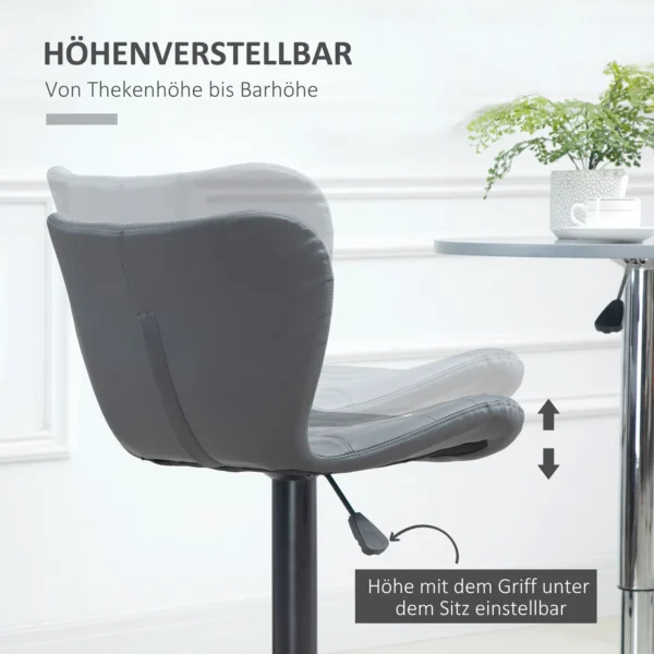 Barkrukken set van 2 met rugleuning en voetensteun, in hoogte verstelbaar, antislip, tot 120 kg, grijs, ideaal voor keuken & bar 5