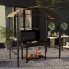 Bbq grillpaviljoen 1,1 x 2,3m weerbestendig met polyesterdak en zijplanken voor grills tot 100 cm staal khaki 2