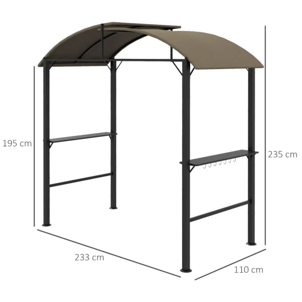Bbq grillpaviljoen 1,1 x 2,3m weerbestendig met polyesterdak en zijplanken voor grills tot 100 cm staal khaki 4