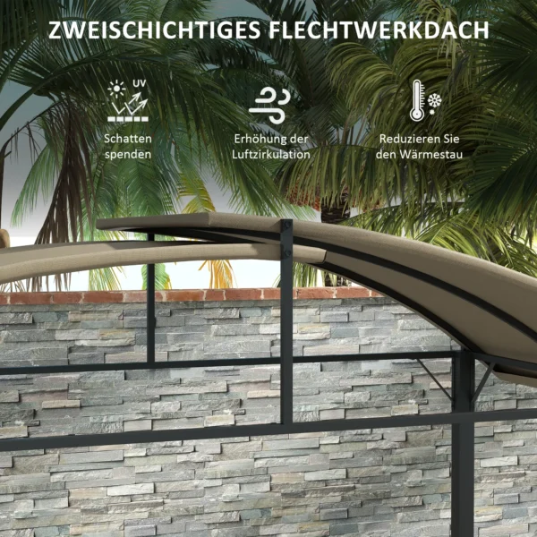 Bbq grillpaviljoen 1,1 x 2,3m weerbestendig met polyesterdak en zijplanken voor grills tot 100 cm staal khaki 5