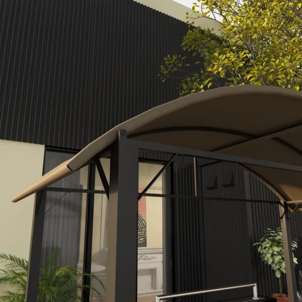 Bbq grillpaviljoen 1,1 x 2,3m weerbestendig met polyesterdak en zijplanken voor grills tot 100 cm staal khaki 8