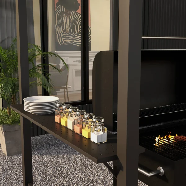Bbq grillpaviljoen 1,1 x 2,3m weerbestendig met polyesterdak en zijplanken voor grills tot 100 cm staal khaki 9