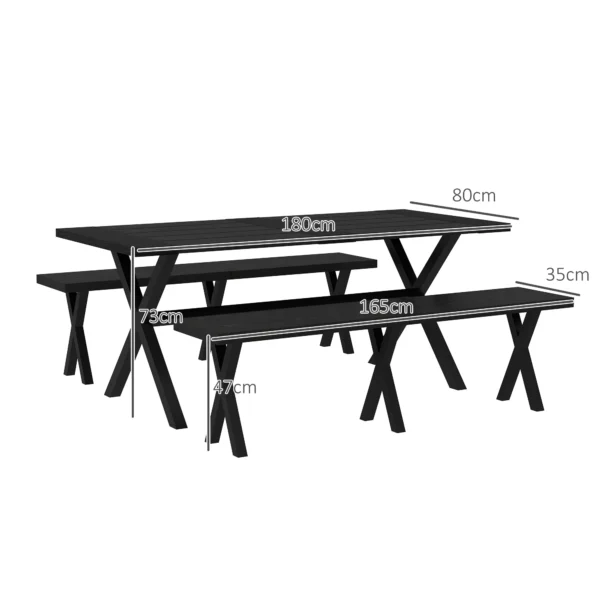 Bierzeltgarnitur 3 delig. tafel met 2 banken en paraplu gat houtlook 180x80x73cm zwart voor terras en balkon 4