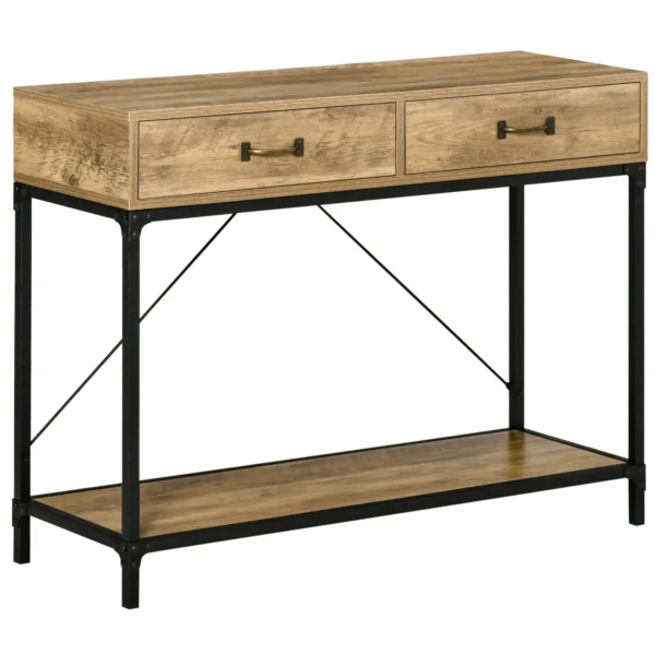 Bijzettafel console tafel entreetafel met 2 lades en onderste plank vintage bruin zwart 100x35x76,5 cm voor hal & woonkamer 1
