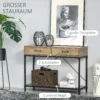 Bijzettafel console tafel entreetafel met 2 lades en onderste plank vintage bruin zwart 100x35x76,5 cm voor hal & woonkamer 6