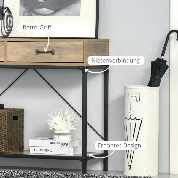Bijzettafel console tafel entreetafel met 2 lades en onderste plank vintage bruin zwart 100x35x76,5 cm voor hal & woonkamer 8