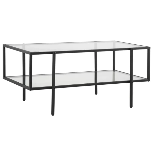 Bijzettafel glas salontafel met 3 planken, stalen frame zwart 100x55x45,5cm voor woonkamer & moderne inrichting 1