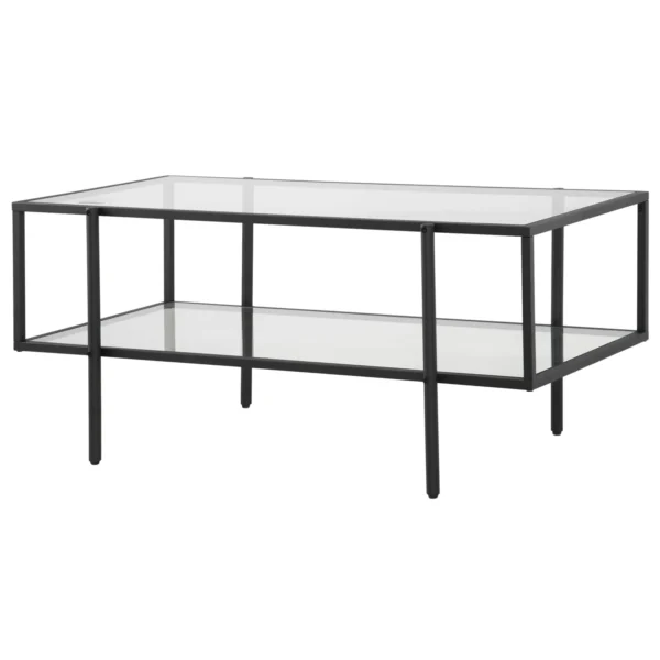 Bijzettafel glas salontafel met 3 planken, stalen frame zwart 100x55x45,5cm voor woonkamer & moderne inrichting 10