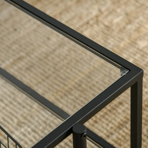 Bijzettafel glas salontafel met 3 planken, stalen frame zwart 100x55x45,5cm voor woonkamer & moderne inrichting 8