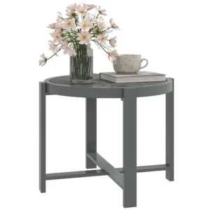 Bijzettafel tuintafel rond weerbestendig aluminium balkontafel met marmerlook campingtafel koffietafel voor woonkamer kantoor buiten binnen grijs 1