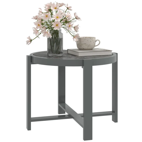 Bijzettafel tuintafel rond weerbestendig aluminium balkontafel met marmerlook campingtafel koffietafel voor woonkamer kantoor buiten binnen grijs 1