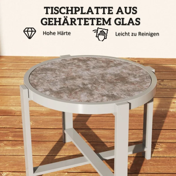 Bijzettafel tuintafel rond weerbestendig aluminium balkontafel met marmerlook campingtafel koffietafel voor woonkamer kantoor buiten binnen grijs 6