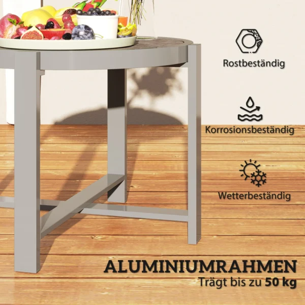 Bijzettafel tuintafel rond weerbestendig aluminium balkontafel met marmerlook campingtafel koffietafel voor woonkamer kantoor buiten binnen grijs 7
