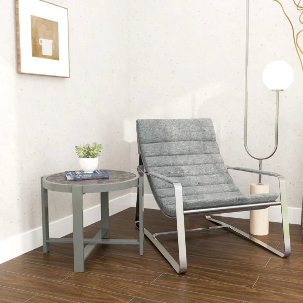 Bijzettafel tuintafel rond weerbestendig aluminium balkontafel met marmerlook campingtafel koffietafel voor woonkamer kantoor buiten binnen grijs 9