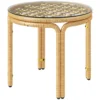 Bijzettafel van polyrattan ronde salontafel met glazen tafelblad nachtkastje tuintafel tuinmeubilair koffietafel sofatafel voor woonkamer tuin terras balkon, Ø50 cm geel 1
