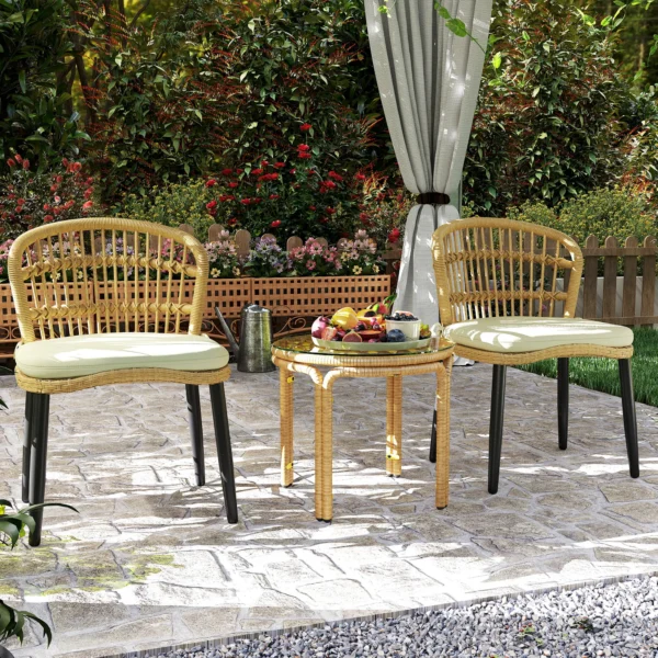 Bijzettafel van polyrattan ronde salontafel met glazen tafelblad nachtkastje tuintafel tuinmeubilair koffietafel sofatafel voor woonkamer tuin terras balkon, Ø50 cm geel 10