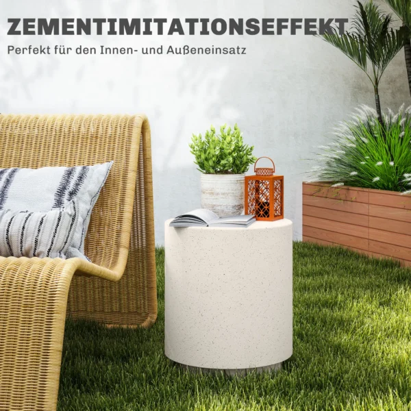 Bijzettafel woonkamertafel met steen look, salontafel, sofatafel, koffietafel voor woonkamer, tuin Ø37 x 43 cm, crèmewit 5