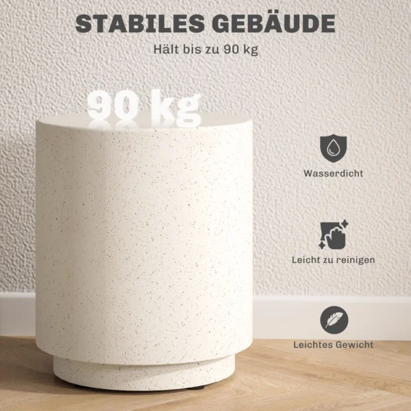 Bijzettafel woonkamertafel met steen look, salontafel, sofatafel, koffietafel voor woonkamer, tuin Ø37 x 43 cm, crèmewit 6