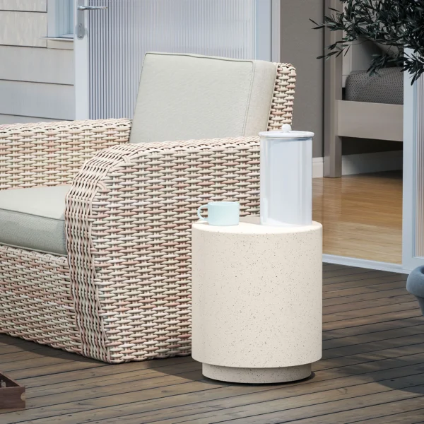 Bijzettafel woonkamertafel met steen look, salontafel, sofatafel, koffietafel voor woonkamer, tuin Ø37 x 43 cm, crèmewit 8