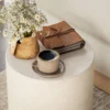 Bijzettafel woonkamertafel met steen look, salontafel, sofatafel, koffietafel voor woonkamer, tuin Ø37 x 43 cm, crèmewit 9