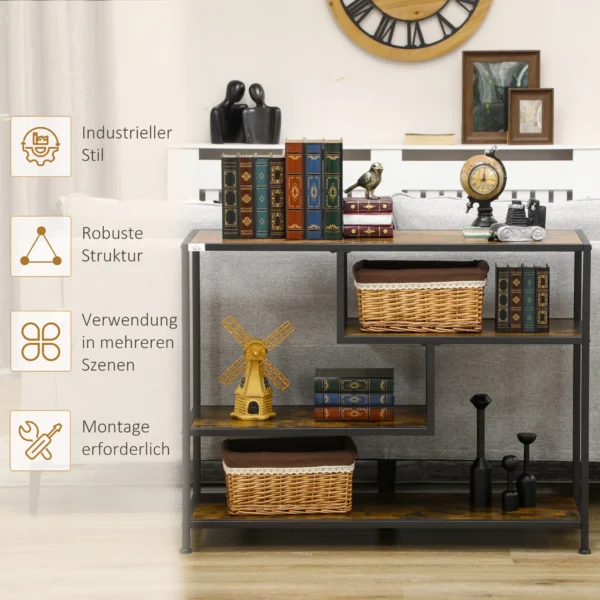 Bijzettafel zwart smalle console tafel met 4 niveaus kiepbeveiliging industrieel ontwerp van staal voor hal woonkamer 7