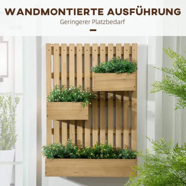Bloembak met trellis, verplaatsbaar verhoogd bloembed van massief hout, 60 x 16 x 80 cm, ideaal voor terras en balkon, natuurlijke kleur 5