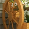 Bloembak met wagenwiel 61 x 62 x 57 cm weerbestendig waterafstotend 3 lagen met afvoergaten gemaakt van sparrenhout teak 9