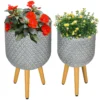 Bloempotten set van 2 plantenpotten met afneembare voeten en afvoergaten voor binnen en buiten mgo grijs 1