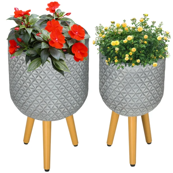 Bloempotten set van 2 plantenpotten met afneembare voeten en afvoergaten voor binnen en buiten mgo grijs 1