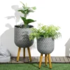 Bloempotten set van 2 plantenpotten met afneembare voeten en afvoergaten voor binnen en buiten mgo grijs 2