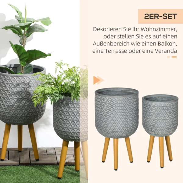 Bloempotten set van 2 plantenpotten met afneembare voeten en afvoergaten voor binnen en buiten mgo grijs 5
