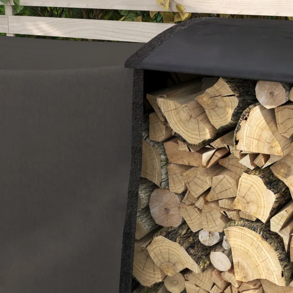 Brandhoutrek 240 x 36 x 99 cm met canvas draagtas, waterafstotende hoes van 600d oxford, brandhoutrek voor tuin & terras, metaal zwart 10