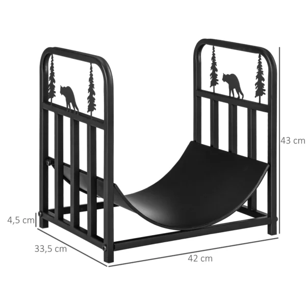 Brandhoutrek 42 x 33,5 x 43 cm brandhoutrek met handvatten, brandhoutrek voor buiten, binnen, tot 50 kg, metaal, zwart 4