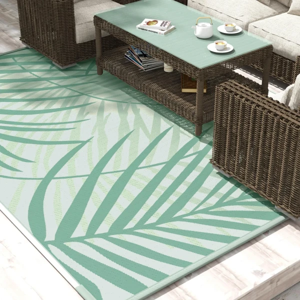 Buitentapijt groot omkeerbaar tapijt waterafstotend met draagtas voor camping terras 365x274cm in groen 2