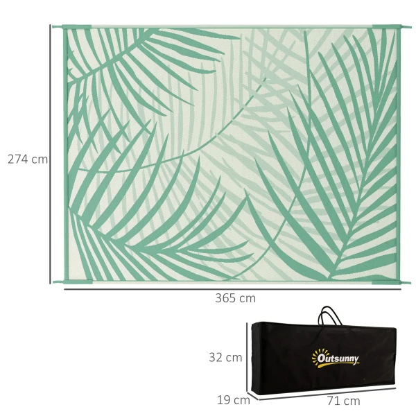 Buitentapijt groot omkeerbaar tapijt waterafstotend met draagtas voor camping terras 365x274cm in groen 4