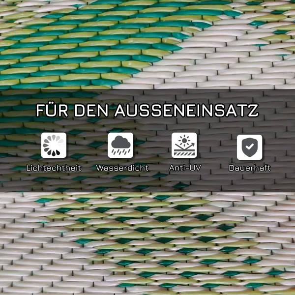 Buitentapijt groot omkeerbaar tapijt waterafstotend met draagtas voor camping terras 365x274cm in groen 7