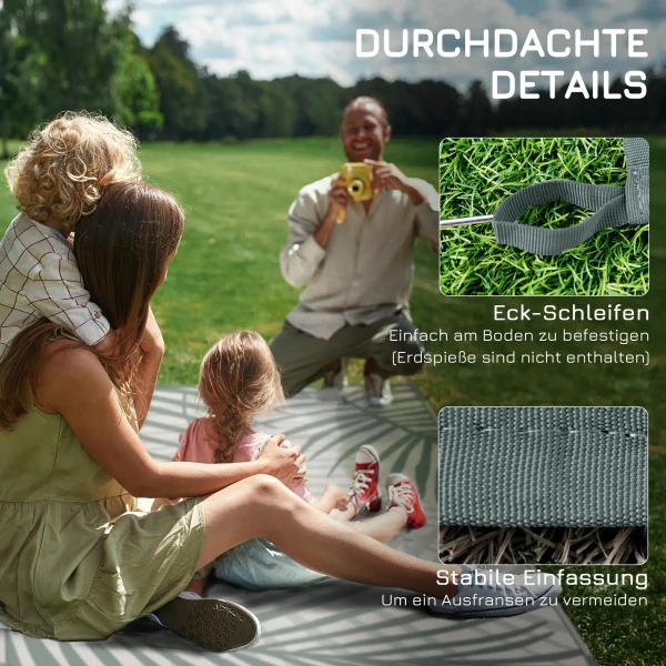 Buitentapijt groot omkeerbaar tapijt waterafstotend met draagtas voor camping terras 365x274cm in groen 9