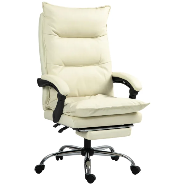 Bureaustoel ergonomisch in hoogte verstelbaar 155° kantelbaar met ligfunctie en voetensteun in beige voor comfortabel werken 1