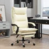 Bureaustoel ergonomisch in hoogte verstelbaar 155° kantelbaar met ligfunctie en voetensteun in beige voor comfortabel werken 2