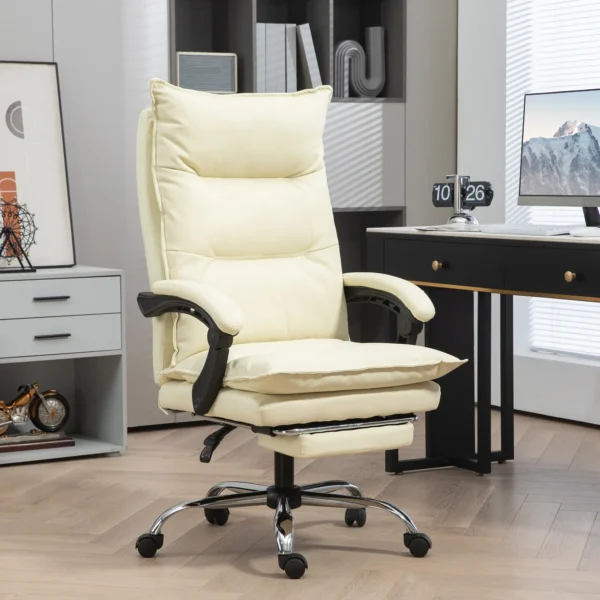Bureaustoel ergonomisch in hoogte verstelbaar 155° kantelbaar met ligfunctie en voetensteun in beige voor comfortabel werken 2