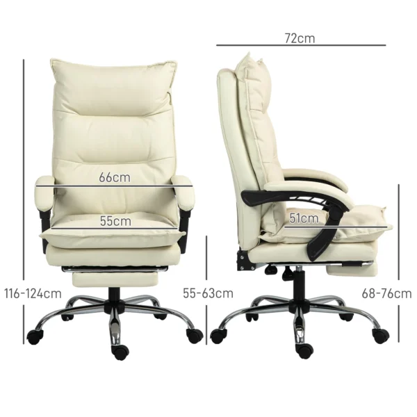 Bureaustoel ergonomisch in hoogte verstelbaar 155° kantelbaar met ligfunctie en voetensteun in beige voor comfortabel werken 4